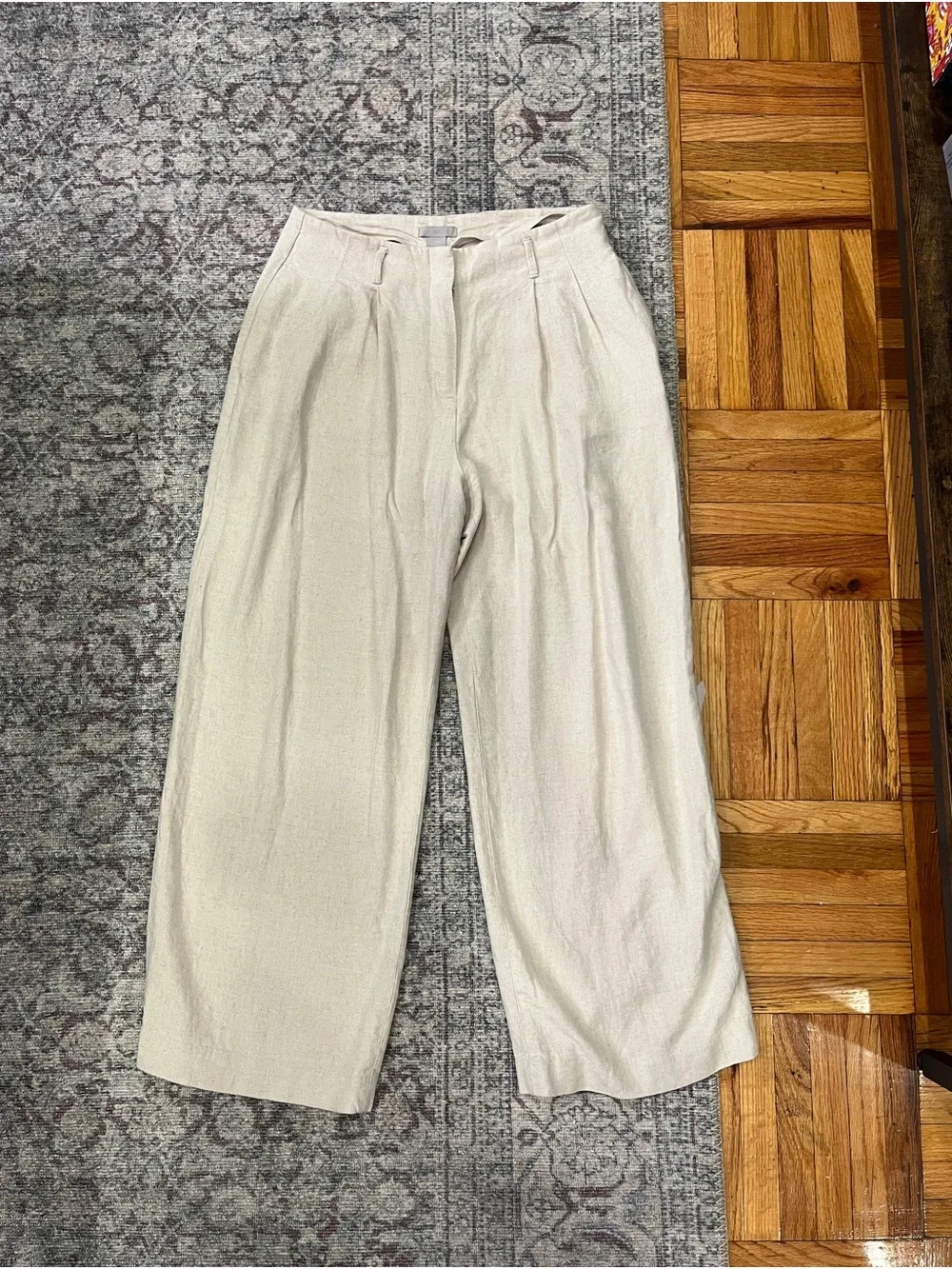 H&M Cream Wide-Leg Linen-Blend High Rise Pants